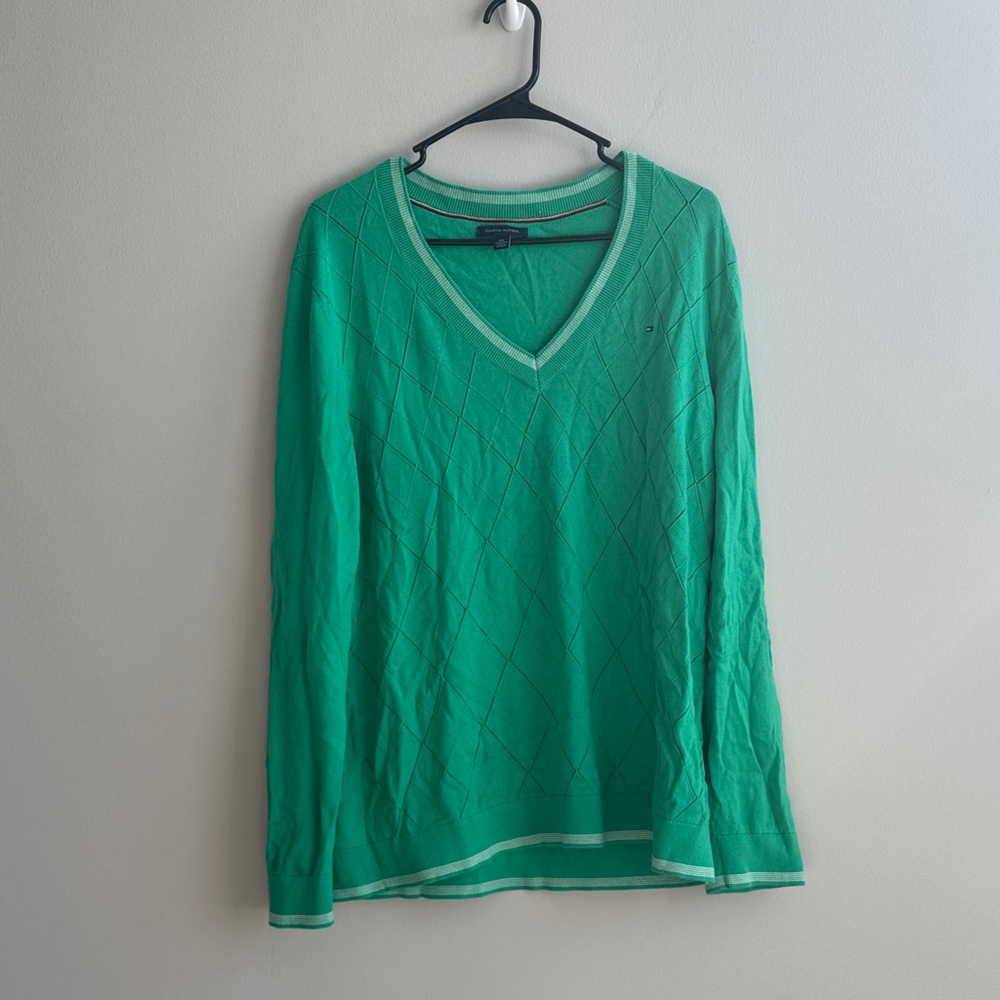 Tommy Hilfiger Green V-Neck Sweater